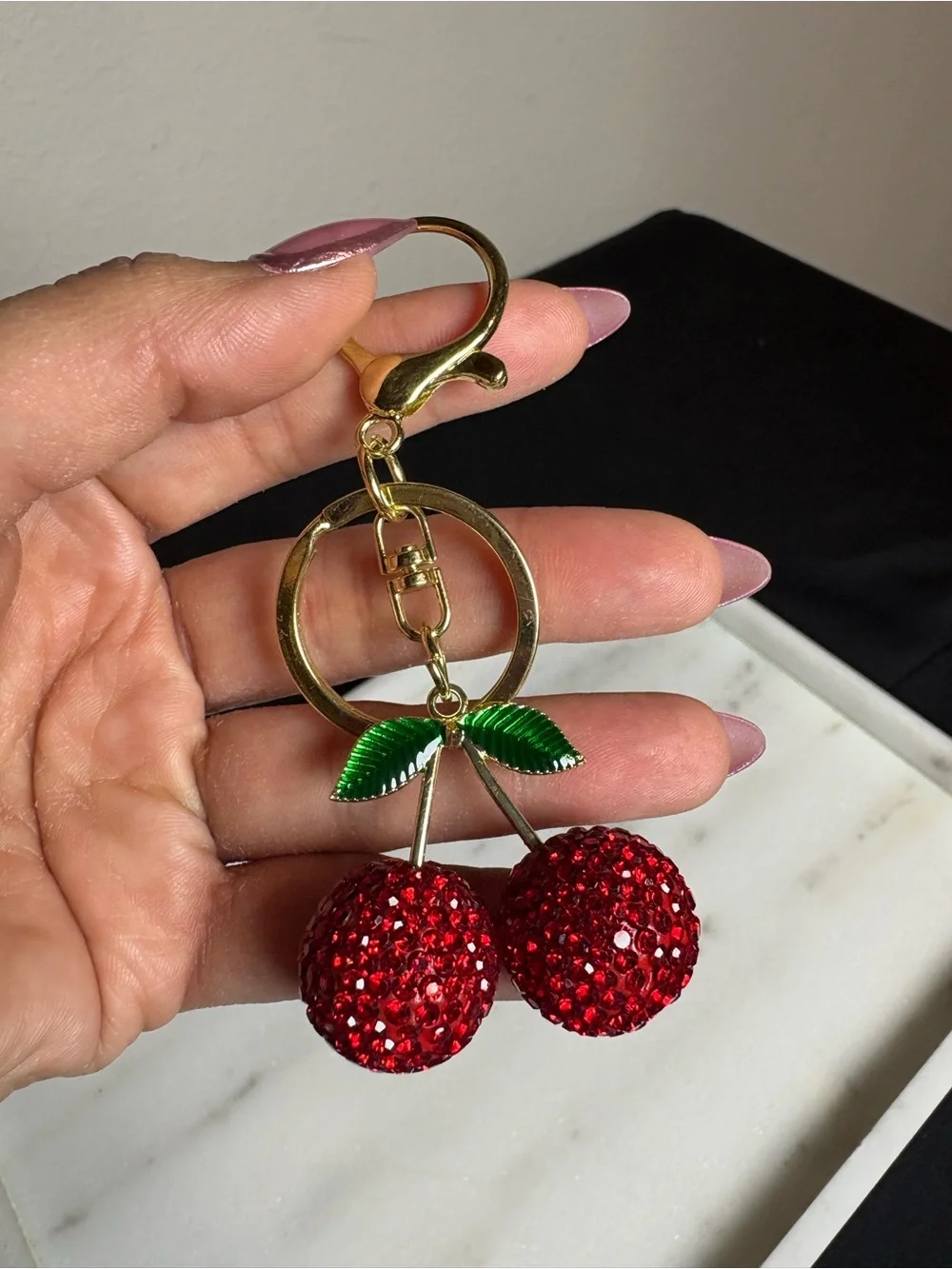 Gold Cherry Bag Charm Keychain